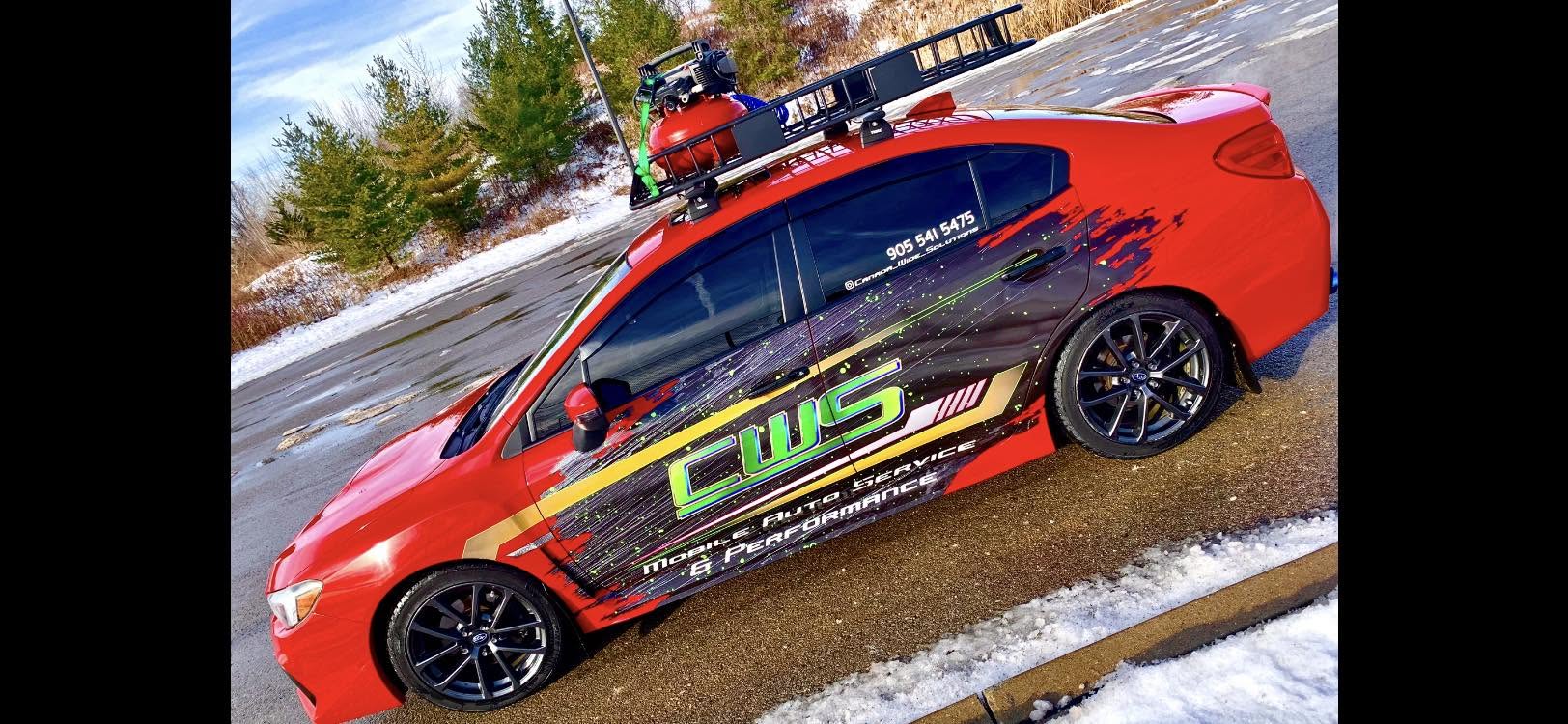Red race car with CWS graphics